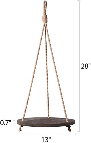 Dahey Hanging Plant Shelf Round Wood Rope Hanging Floating Shelf Vintage Home Decor Display Planter Rack For Living Room Bedroom Kitchen, Dark Brown #TOP5