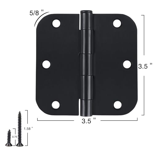TDCHINGES 3.5 Inch Matte Black Door Hinges 3 1/2" Rounded 5/8" Flat 24 Pack by TDCHINGES - Used condition - Image 4