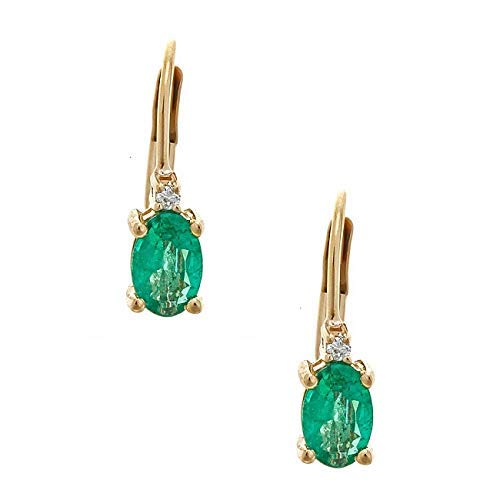 Gin & Grace 10K Yellow Gold Natural Zambian Emerald Earrings With Natural Diamonds For Women | Ethically, Authentically & Organically Sourced Oval-Cut Emerald Hand-Crafted Jewelry For Her | Emerald Earrings For Women #TOP1