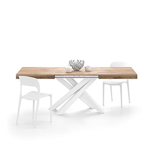 MOBILI FIVER, Table Extensible Emma 140, Bois Rustique, avec Pieds Blancs croisés, Mélaminé/Fer, Made in Italy