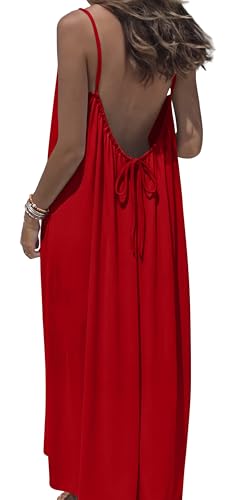Backless Dress Red Dresses for Women Summer Dress Maxi Sundress Flowy Plus Size Beach Vacation Essentials Resortwear Cruise Country Concert Outfits M