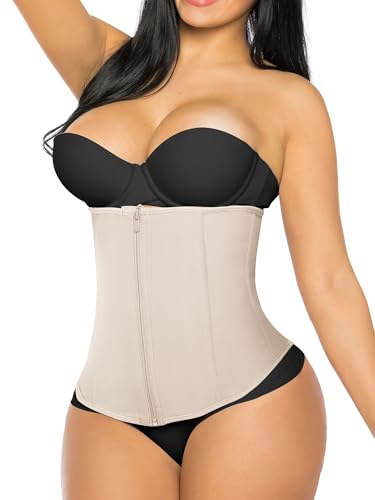 Image of YIANNA Latex Waist Trainer for Women Tummy Control Zipper Underbust Waist Cincher Corset Hourglass Body Shaper Sport Girdle