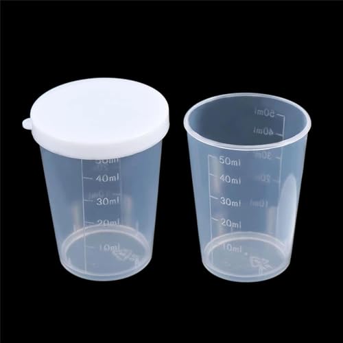 10 vasos medidores plásticos de 50 ml con tapa miniatura 6
