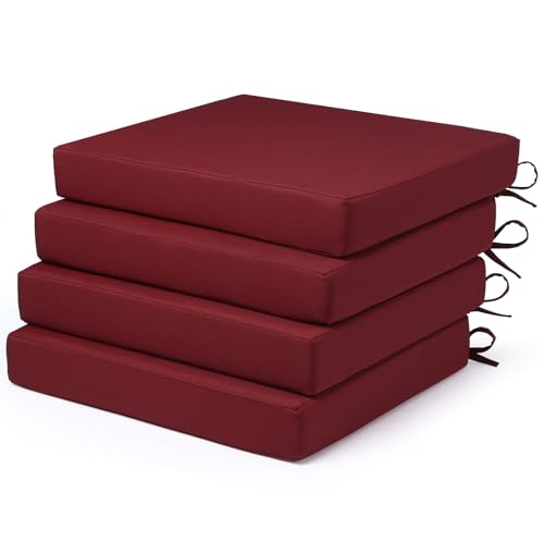 LA COUSSIN Outdoor Chair Cushions Set of 4 Fade Water Resistant, Patio Furniture Cushions with Non-Slip Ties,Square Cushions for Outdoor Furniture and Lawn Dining Chairs, 18.5 x 16 x 3, Burgundy