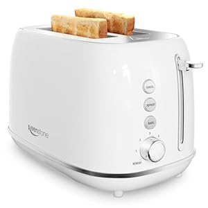 2 Slice Stainless Steel Toaster Retro with 6 Bread Shade Settings, Bagel, Cancel, Defrost Function, 2 Slice Toaster with Extra Wide Slot, Removable Crumb Tray, White