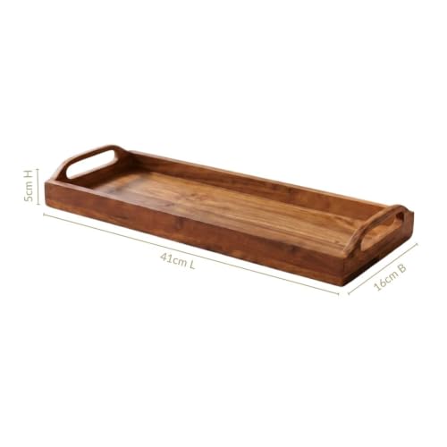 Image of Nestasia Wooden Serving Tray with Handles (41x16cm) - Acacia Wood Rectangular Brown Tray for Dining & Coffee Table | Platter for Serving Tea, Cakes, Snacks, Breakfast & Home Decor (Deep Brown)