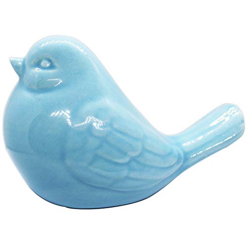 KiaoTime New Blue Glazed Ceramic Bird Figurine, Bird Statue, French Country Garden Cottage Bird Ornaments, Home Decor Accents Collectible Bird Figurine