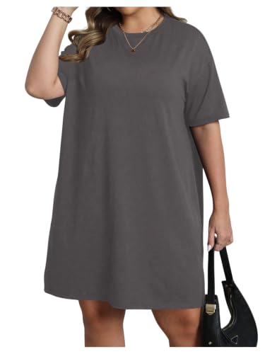 Image of SOLY HUX Women's Plus Size Loose Half Sleeve Summer T Shirt Dress | Crewneck, Casual, Summer, Oversized, Mini Dress