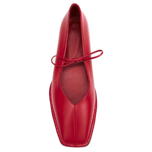 Image of Lace up Ballet Flats Women Square Toe Mary Jane Flats Bow Slip On Comfortable Ballerina Shoes