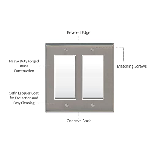 Switch Hits Single Cable Plate 3/8-Inch Hole Wall Outlet Cover | 1 Cable Satin Nickel Modern Electrical Faceplate | Hand Polished Thick Brass Construction | 1 Gang, 2.8" W X 4.6" H #TOP1