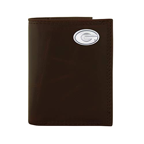Zep-Pro NCAA Georgia Bulldogs Brown Wrinkle Leather Trifold Concho Wallet, One Size