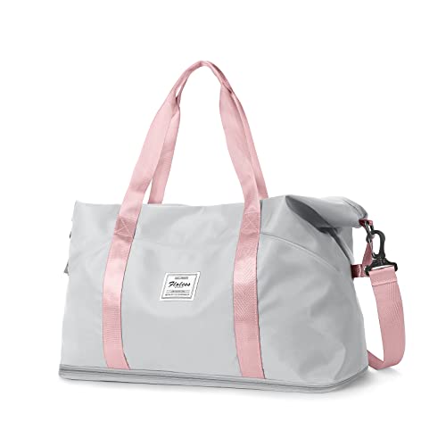 Reisetasche Damen Sporttasche 40x30x20 Ryanair Handgepäck Tasche Weekender Bag Schwimmtasche Wasserdicht Travel Bag Duffle Bag Fitnesstasche Trainingstasche Frauen für Reise Gym,Grau Rosa