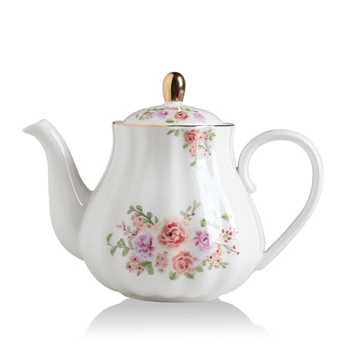 Image of Sweejar 40FLOZ Royal Teapot with Infuser,Porcelain Tea Pot(Rose)
