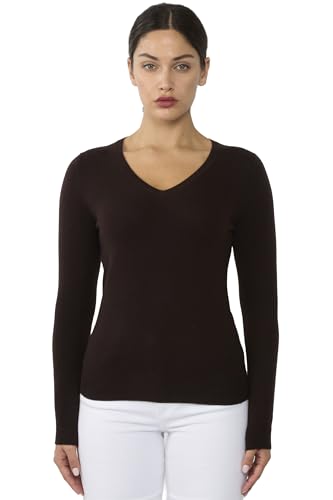 Image of JENNIE LIU Women's 100% Pure Cashmere Long Sleeve Pullover V Neck Sweater