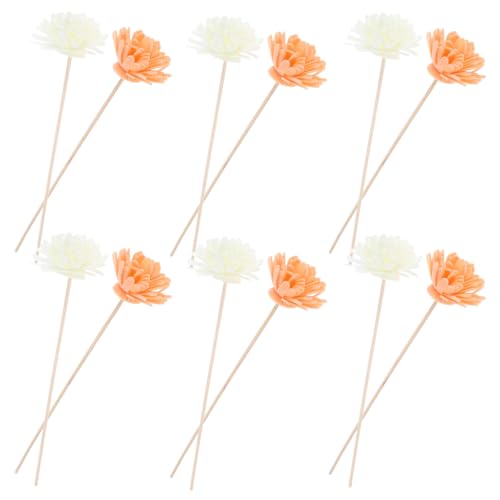 Hemobllo Lot de 12 Bâtonnets Diffuseurs de Parfum en Rotin avec Fleurs Artificielles PE (6 Blanches, 6 Oranges), Tiges Diffuseurs pour Huiles Essentielles et...