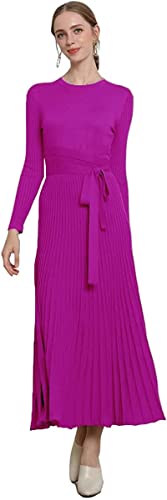 Image of Women's Long Sleeve Sweater Dress Ankle Length Fall Dress Vneck Knit Winter Dress