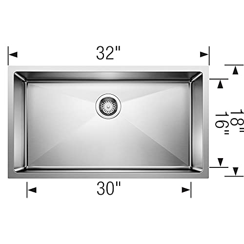 Blanco 519548 Quatrus R15 Under Mount Single Bowl Kitchen Sink, Large, Stainless Steel, 32" L X 18" W #TOP5