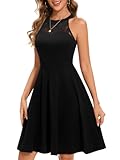 Fynadressr Black Halter Neck Cocktail Wedding Guest Dress Evening Party Daily Italian Work Short Prom Dress for Women Black S