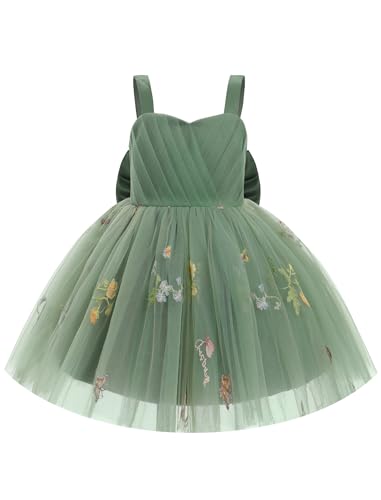 IBTOM CASTLE Toddler Baby Flower Girl Dress Floral Embroidery Pleated Tulle Bowknot Birthday Party Pageant Tutu Dress2
