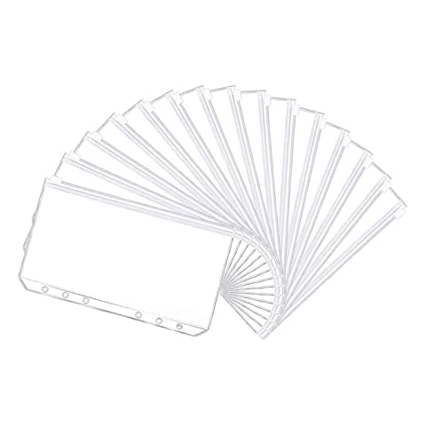 15 Pcs A6 Size Zipper Binder Pockets, ZYNERY 6 Holes Waterproof Binder Pouched Refillable Folders Filing Bags, PVC Loose Leaf Bags for Photo,Document,Bills, Notebook, Stationery Organizer (A6 Size) Cover