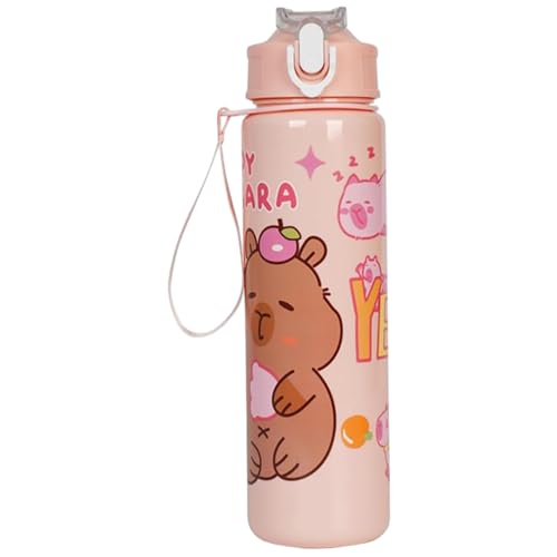 Botella de agua Kawaii, botella de agua de capibara, 750 ml, patrón animal lindo con pajita para actividades al aire libre, taza térmica de viaje de gran capacidad para niñas, adolescentes y mujeres