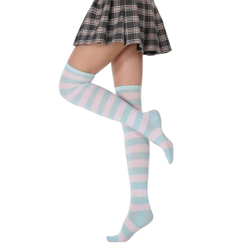 Image of Womens Thigh High Socks Athletic Stripe Cute Colorful Over the Knee High Sock Colorful Long Tube Sock