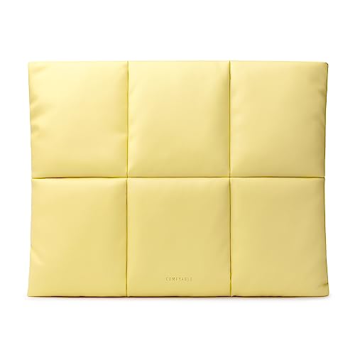 Comfyable Puffy Laptop Sleeve 14 Inch Compatible with MacBook Pro 14-in 2021 M1 A2442 & All Versioned 13-13.3 Inch MacBook Pro/MacBook Air, Faux Leather Cover Case, Cream Yellow