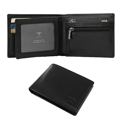 Men Wallet Leather RFID Card Holder Bifold Money Bag Zipper Billfold Black