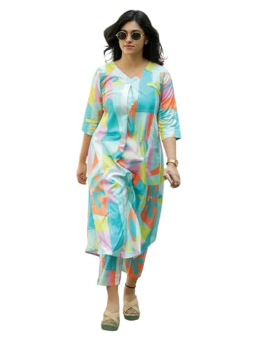 Asmeriyo Women Printed Co Ord Set with Side Pocket | Women 2 Pic Kurta Set I Fancy Kurta Set | Stylish Kurti Outfit | Co-Ordination Wear | Festive and Casual wear (216-C-D-19-02)