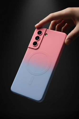 Image of amazon basics Gradient Mag-Safe Case for Samsung Galaxy S21FE 5G | Soft Silicone Shockproof Cover with Camera Protection | Slim Lightweight Design | Smooth Touch & Durable - Pink & Blue