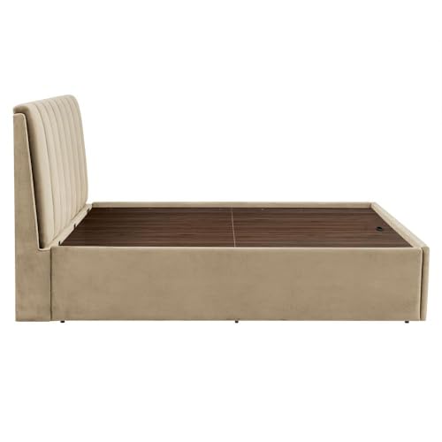 Image of Wakefit Bed | King (78 X 72) Solid Wood Bed, Upholstered, Hydraulic Storage, 3 Year Warranty - Antho - Velvet Tuscan Tan