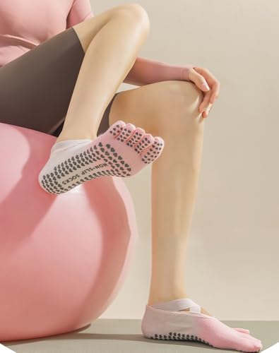 Yoga Socks for Women, Non-Slip Five Toe Socks for Pilates, Barre2