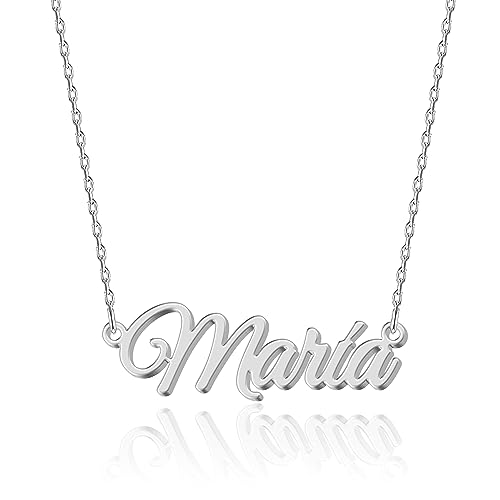 UMAGICBOX Collar de Plata Personalizado con Nombre María - Colgante de Acero Inoxidable Grabado a Medida para Mujeres - Regalo para Cumpleaños, Aniversarios, Graduaciones y Día de San Valentín