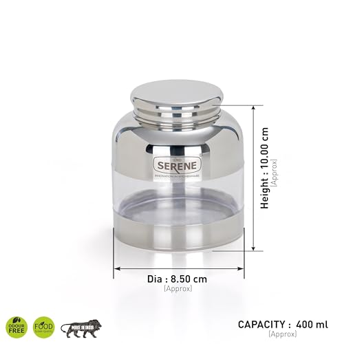 Image of Serene Stainless Steel Exotic See-Through Jar | Airtight Jars for Kitchen Storage | Premium Steel Jars with One Turn Lock Lid | Transparent Stainless Steel Containers | 400ML | 6 PC