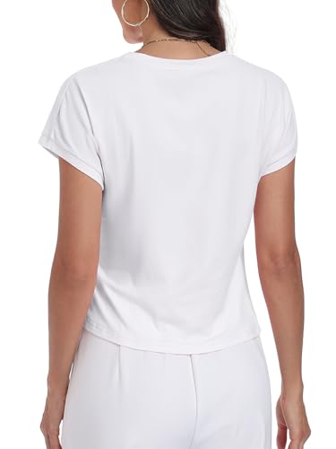 Image of HOTIAN Womens Cap Sleeve T Shirts 2026 Tie Waist Wrap Tops Crew Neck Blouses Dressy Casual Loose Work Business Dressy