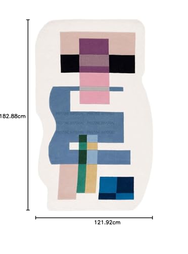 Image of Hand Tufted Irregular Unshaped Designer Woolen Carpets for Living Room Bedroom and Hall Size 4x6 Feet (120x180 cm) Color A2 Ivory & Multi