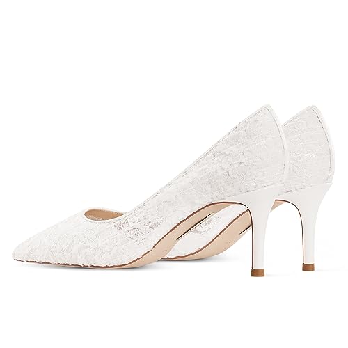 7or9 Women's Pumps Kitten Heels for Women Classic Pointed Toe Stiletto Heel Dressy Air-Touch Foam Shoes 2.75" - Red, Nude & White3