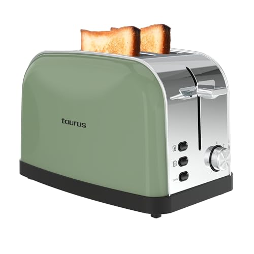 Taurus - Tostadora 950W, 2 Ranuras, 7 Niveles, INOX, Autocentrado, Vintage