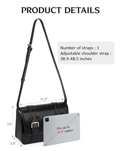 ECOSUSI Women's PU Leather Crossbody Messenger Bag Vintage Satchel Purse Work College Shoulder Handbags with Adjustable Strap3