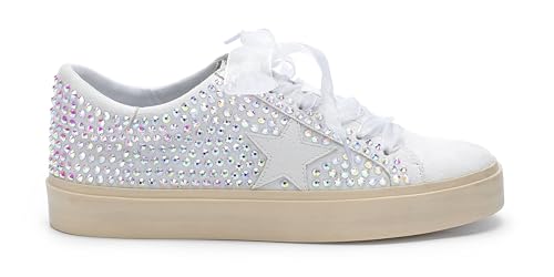 Image of Mi.iM Gaby Rubber Sole Lace-up Snake Print Suede Star Sneakers (Rhinestone, US Footwear Size System, Adult, Women, Numeric, Medium, 8)