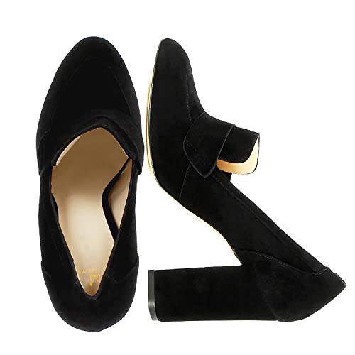 Image of MOOMMO Women Chunky Block Heel Pumps Round Closed Toe Slip On Oxford Loafers Shoes High Heels Snakeskin Work Pump Suede Loafer for Office Ladies Classic Formal Business Professional 4-13 M US