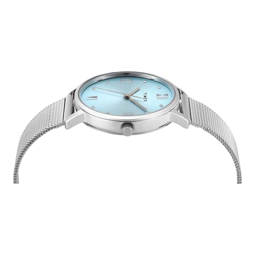 Image of TIMEX Analog Watch for Women with Blue Round Dial & Silver Stainless Steel Bracelet Band Water Resistant Women's Wrist Watches - TWEL15623