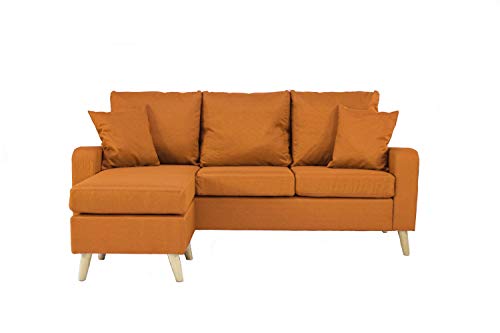 Divano Roma Furniture Middle Century Modern Linen Fabric Small Space Sectional Sofa with Reversible Chaise (Orange)