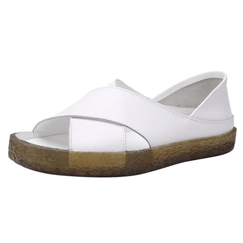ZTFYKLIN Sandalias De Plataforma Para Mujer Pez Cuero Color Sólido Casual Menorquinas (White, 41) Verano Sandalia Deportivas Cómodas Andar Calzado Goma Confort Zapatos Talla 42 Tiras Alpargatas