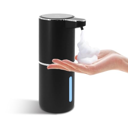 Dispenser Sapone Bagno, 400ml Dispenser Sapone Automatico, Erogatore Sapone Schiuma, Senza Contatto, Ricaricabile Tramite Usb, Con 4 Livelli Di Regolazione, Per Bagno, Cucina E Hotel (Nero)