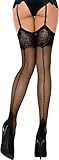 Fiore Bas Grande Taille pour Porte Jarretelles   Motif effet Couture et Talon Cubain (5, Noir)