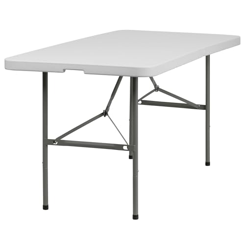Flash Furniture Elon Commercial Grade 5-Foot Bi-Fold Granite White Plastic Folding Table