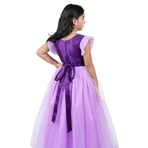 Image of Stanwells Kids Dress for Girls Embroiderd Full Length Frock for Baby Girls Flower Gown Ruffle Pattern Back Zipper Beautiful Sleeveless Birthday Dress for Girls Coral (1-9 Years)