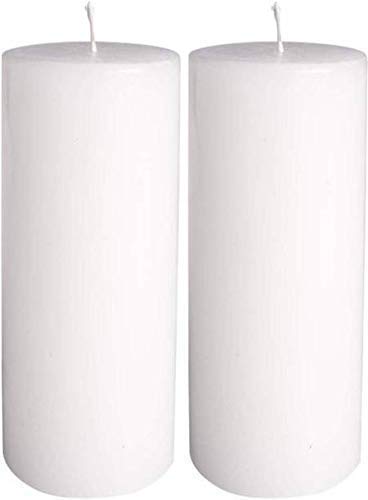 Each Big Non Scented Pillar Wax Candle Pack of 2 Pieces (2" x 6", White)