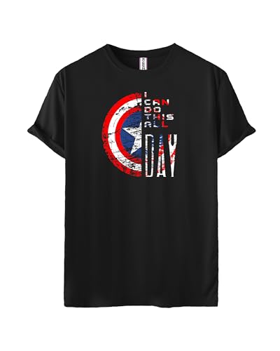 Image of Khakey New Avengers Inspired Boys Tshirt | Captain America Shield & I Can do This All Day Printed Stylish Tshirts for Kids Boy
